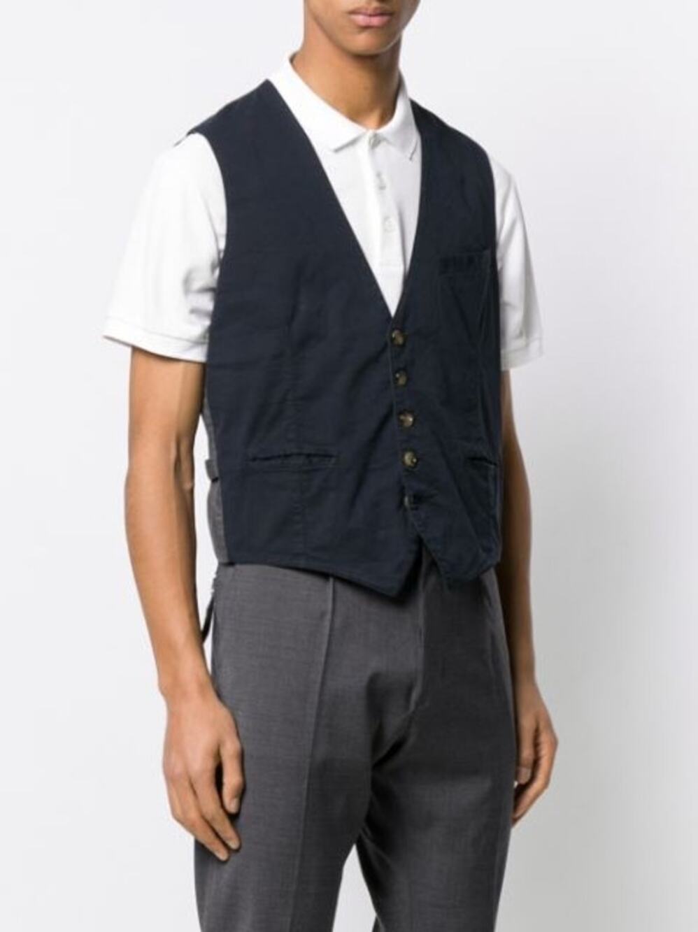 Eleventy Men's Navy Blue Gray Single Breasted V-Neck Waistcoat Vest Size M NWT